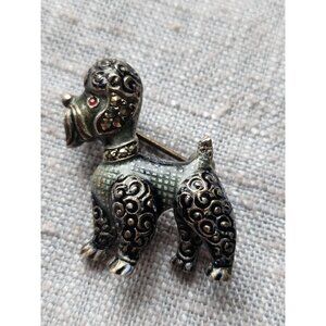 Vintage Sterling & Marcasite Dog Brooch Pin Germany Poodle Schnauzer